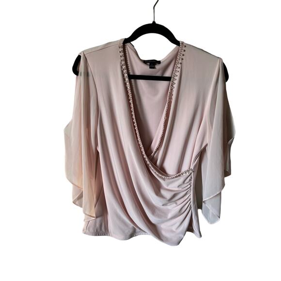 S.Levine Soft Baby Pink Cold Shoulder Rhinestone Blouse Top Women's Size Large - Picture 1 of 9